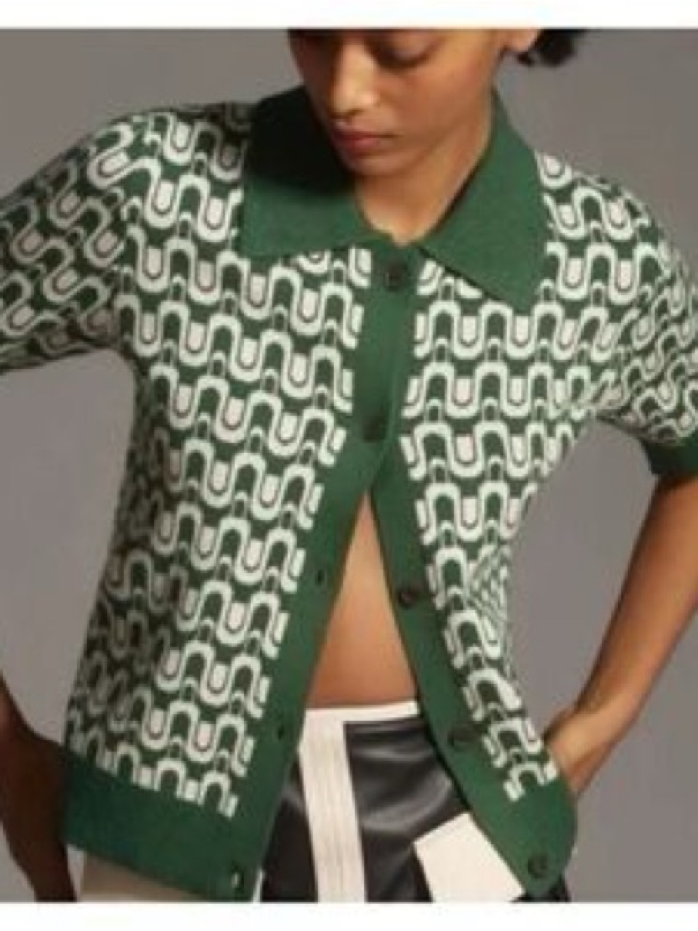 Anthropologie The Kinsley Collared Cropped Cardigan Sweater by Maeve - Picture 3 of 6